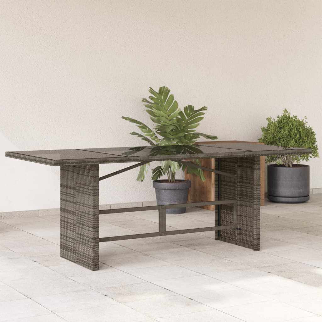 vidaXL Garden Table with Glass Top Grey 190x80x74 cm Poly Rattan