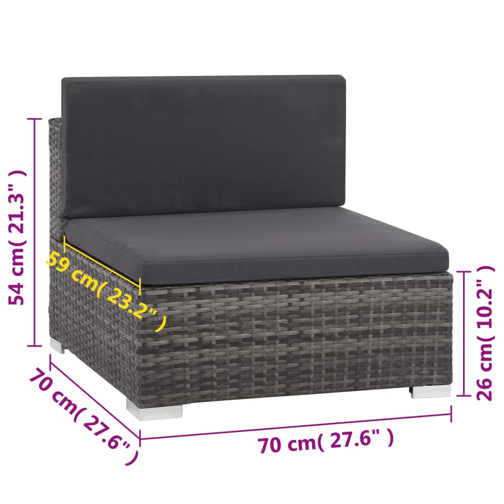 vidaXL 7 Piece Garden Lounge Set with Cushions Poly Rattan grey
