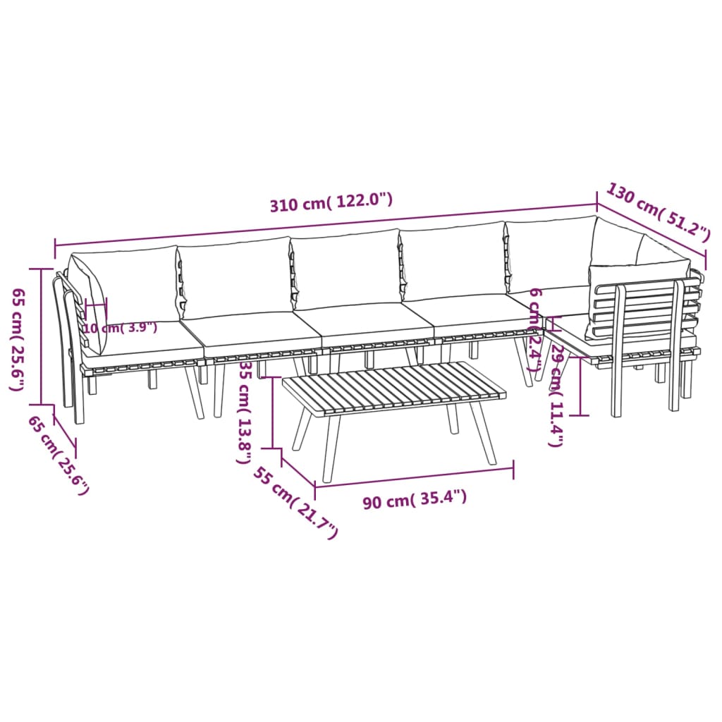 vidaXL 7 Piece Garden Lounge Set with Cushions Solid Wood Acacia