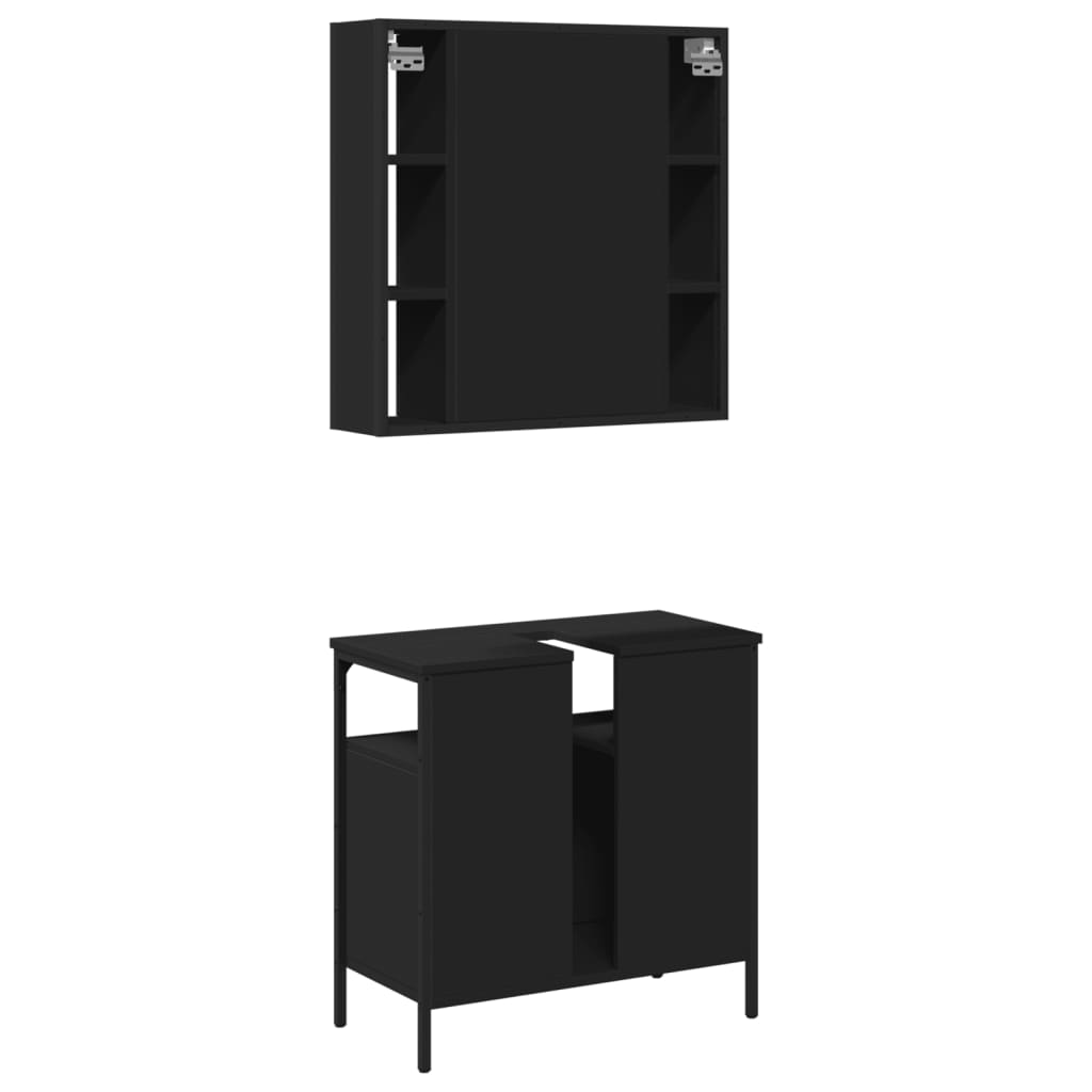 vidaXL 2 Piece Bathroom Furniture Set Black Engineered Wood