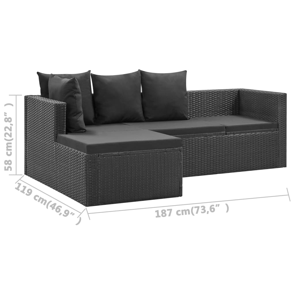 vidaXL 4 Piece Garden Lounge Set Black with Cushions Poly Rattan