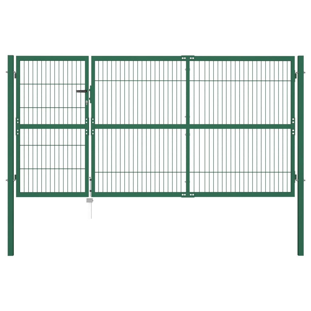 vidaXL Garden Fence Gate with Posts 350x140 cm Steel Green