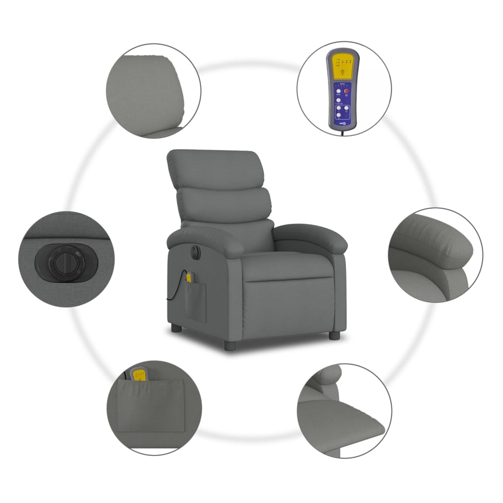 vidaXL Electric Massage Recliner Chair Dark Grey Fabric