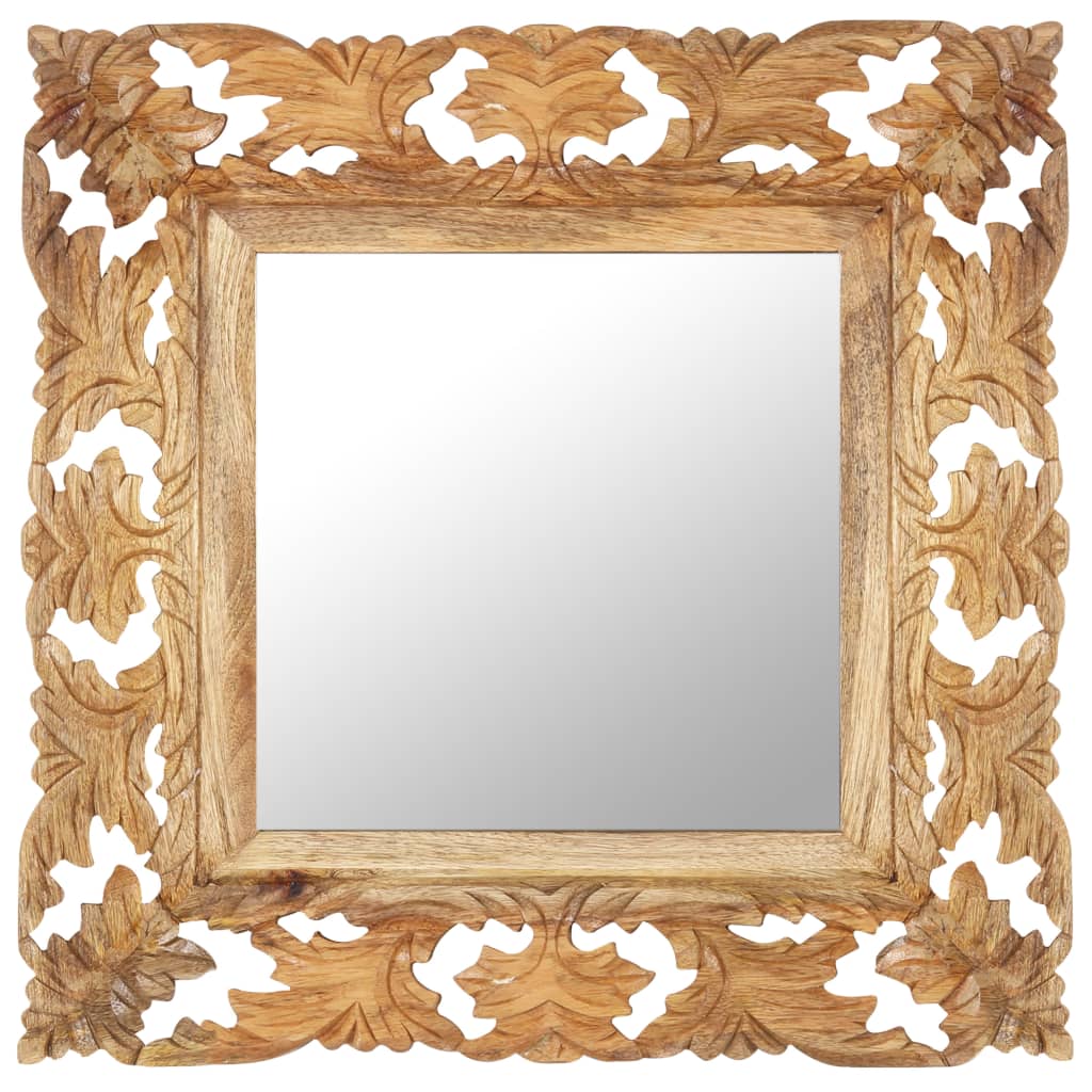 vidaXL Hand Carved Mirror Brown 50x50 cm Solid Mango Wood