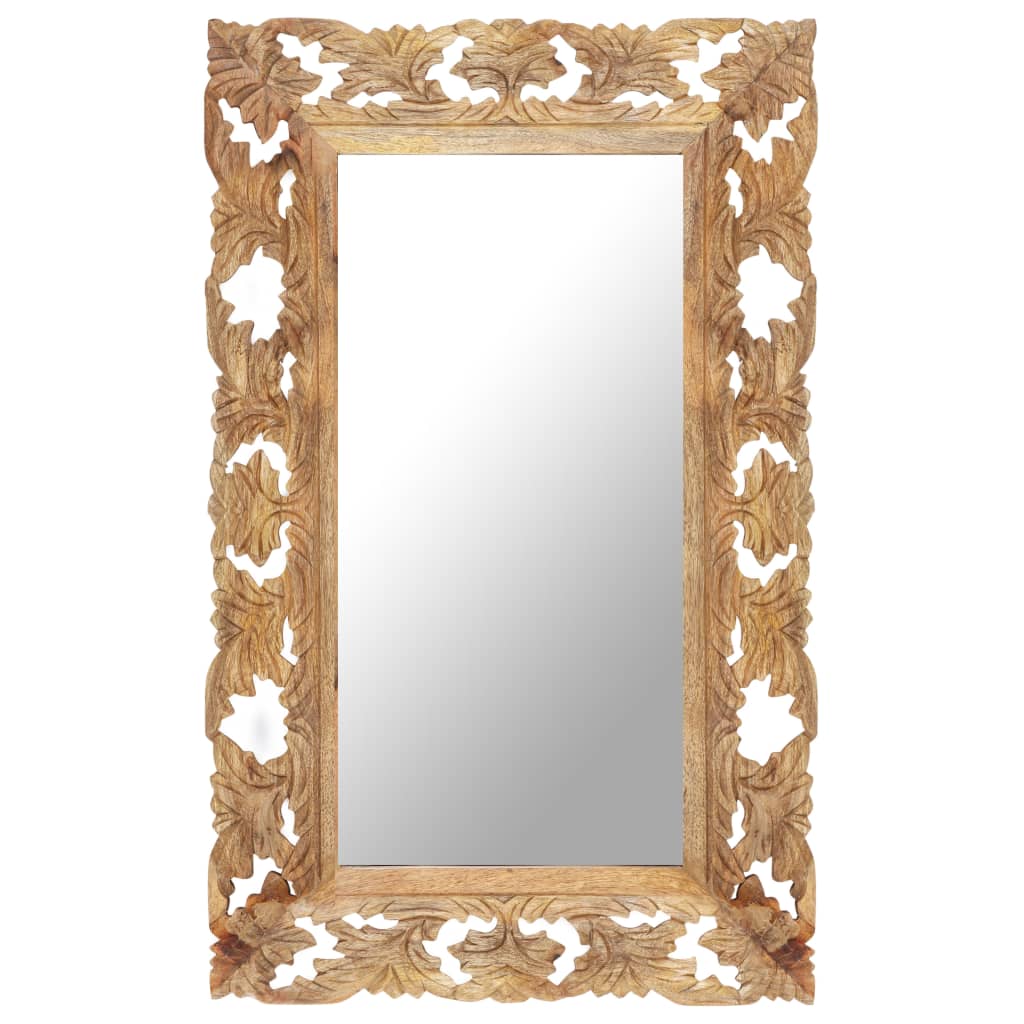 vidaXL Hand Carved Mirror Brown 80x50 cm Solid Mango Wood